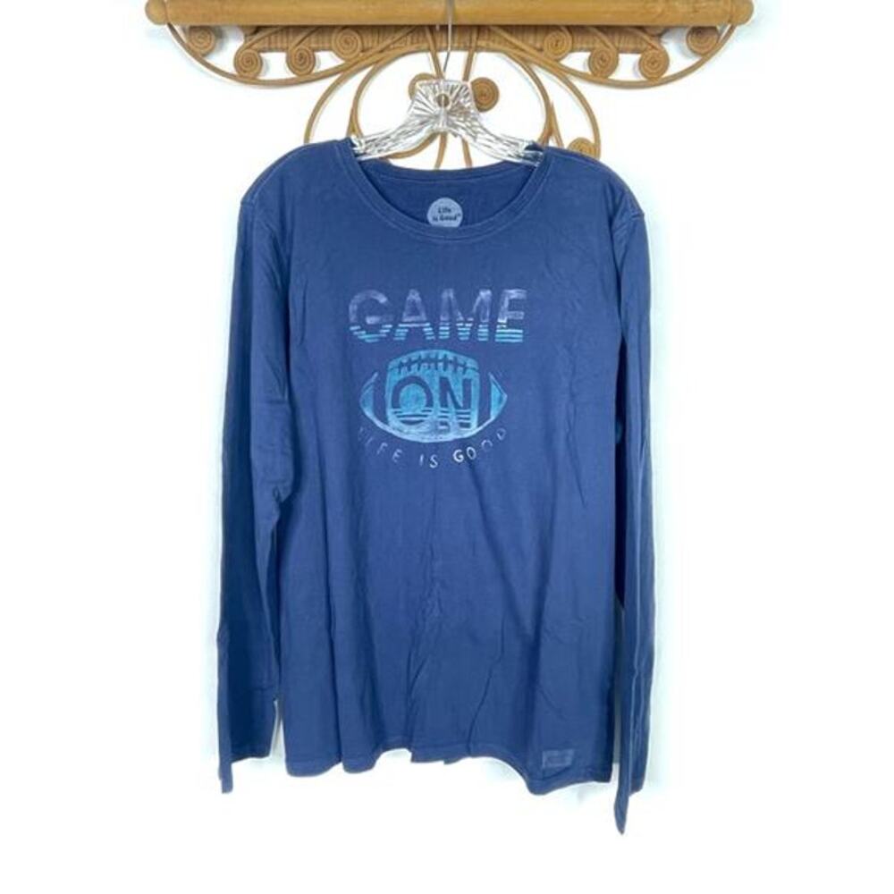 Life is Good women's Game day graphic long sleeve shirt XL Blue